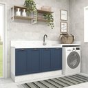 Ver imagem 1 de Conjunto Lavanderia Aurora Provençal 140cm Modulável Nicho Cor:branco com Azul