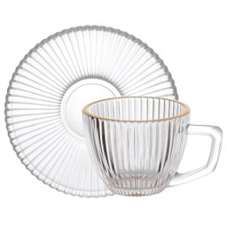 Jogo de Xícaras com Pires Graffiato para Café em Vidro Transparente com B. Dourada 90ml - 12 Peças - 3
