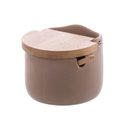Ver imagem 1 de Saleiro de Cerâmica Tampa Colher em Bambu 350g Mesa Bancada