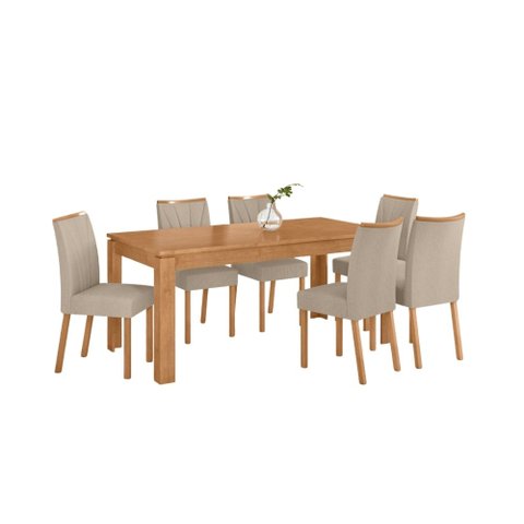 Conjunto Sala de Jantar Mesa Athenas 180 Tampo no Glass com 6 Cadeiras Téssera - Lopas Amendoa Clean
