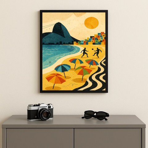 Quadro Rio de Janeiro Praia Favela 45x34cm Mold Preta Vidro