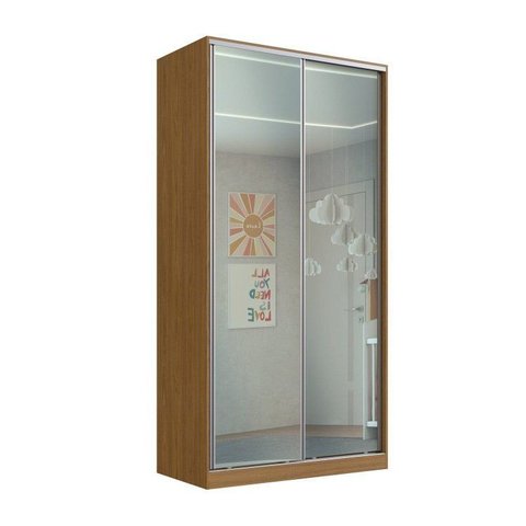 Guarda-Roupa Solteiro 2 Portas de Correr com Espelho 3 Gavetas MDF Domus Marrom Freijó Nature