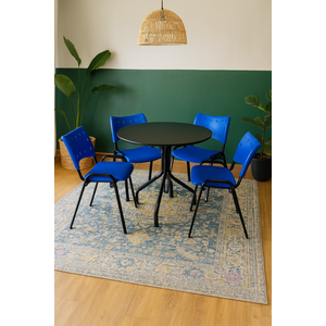 Jogo Mesa Redonda para Restaurante Comércio com 4 Cadeiras Iso Azul Base Preta Ecomhome