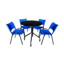 Ver imagem 2 de Jogo Mesa Redonda para Restaurante Comércio com 4 Cadeiras Iso Azul Base Preta Ecomhome