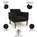 Ver imagem 3 de Poltrona Decorativa Base Madeira Castanho Ana Suede Preto - Ibiza
