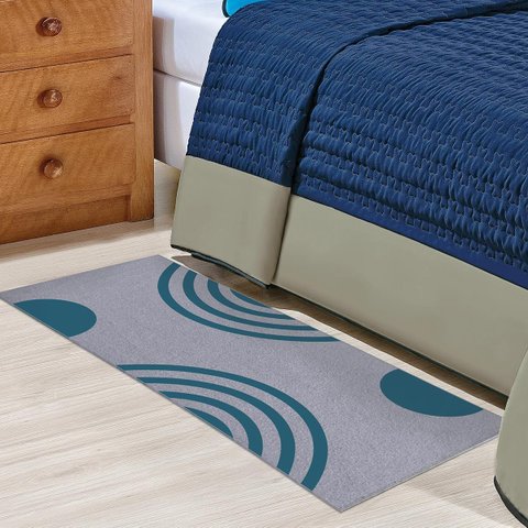 Tapete Passadeira Boho Arcos 45x140cm Cinza Azul - Antiderrapante