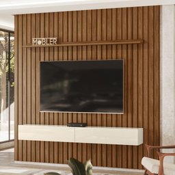 Painel Ripado Placa TV 80 Projetta 218x249 Cinamo Mell Off White MBL - 2