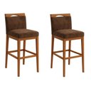Ver imagem 1 de Kit 2 Banquetas Alta Cozinha Gourmet Estofada Suede:Suede Marrom