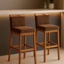 Ver imagem 2 de Kit 2 Banquetas Alta Cozinha Gourmet Estofada Suede:Suede Marrom