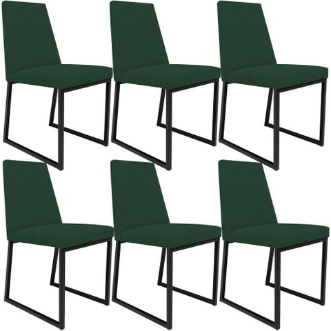 Kit 06 Cadeiras para Sala Jantar Base Aço Industrial Preto Dafne L02 Suede Verde Musgo - lyam 