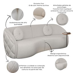 Kit Sofá Curvo e Poltrona Puff Bouclé Branco Euphoria - 4