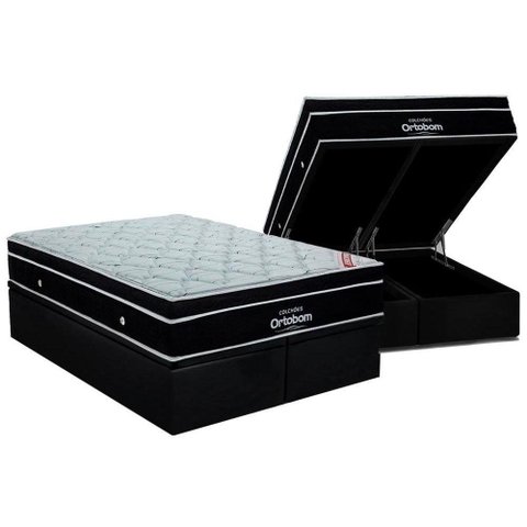 Cama Box Baú King: Colchão Molas Ensacadas Ortobom SuperPocket Elegant + Base CRC Suede Black(