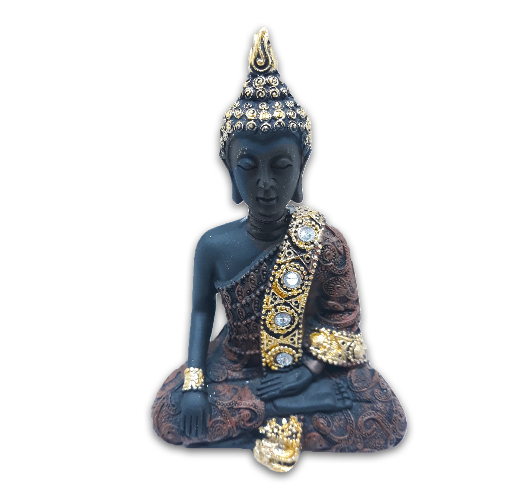 Buda Tailandês da Meditação Yoga Preto Marrom 12 cm