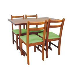 Conjunto de Mesa de Madeira Fixo Floripa 1,20x70 Natural Pé H com 4 Cadeiras Estofado Verde - 1