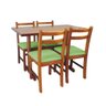 Conjunto de Mesa de Madeira Fixo Floripa 1,20x70 Natural Pé H com 4 Cadeiras Estofado Verde - 1