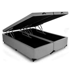 Cama Báu Box Base Casal Bipartido Blindado Sintético Cinza com Pistão a Gás. Rc