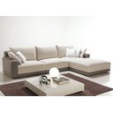 Ver imagem 1 de Sofá 3 Lugares em sarja com Puff - Nov001:cinza e bege