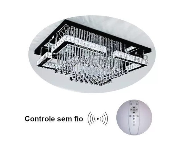 Lustre Plafon Cristal Legitimo 70x50cm + Controle Sem Fio Bivolt - 4