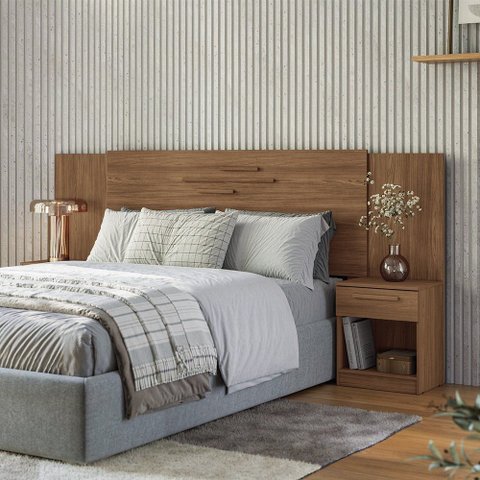Cabeceira para Cama Queen Extensivel Loanda com Mesa de Cabeceira Gaveta Jatoba Santos Andirá