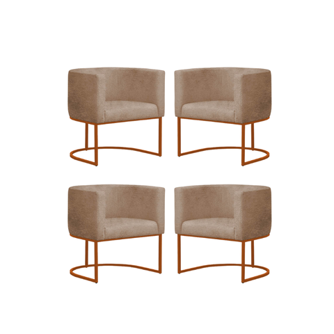 Kit 4 Poltronas Reforçada Decorativa Sala Estar Jantar Gabriela Base Ferro Bronze Suede Capuccino