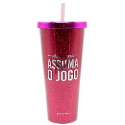 Copo Glitter com canudo Assume o Jogo Rosa 750ml - Zona Criativa - 2