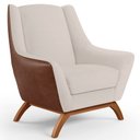 Ver imagem 1 de Poltrona Decorativa Base em Madeira Juliet D02 Courissímo Marrom B-38 Linho Cru C-443- Lyam Decor