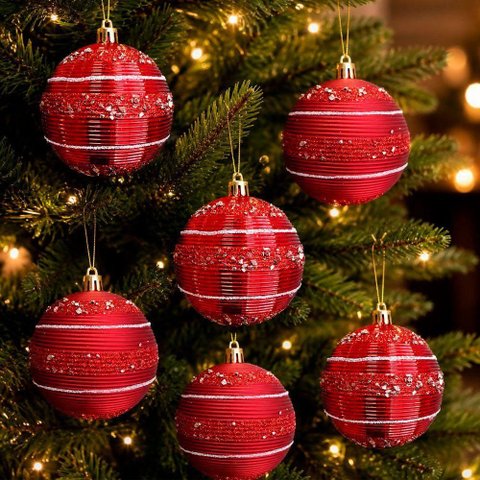 Bolas Natalinas para Decoração de Árvore Modelo Bolas de Natal Vermelho Plástico Kit 12 8cm