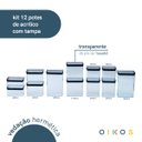 Ver imagem 3 de kit 12 potes herméticos de acrílico transparente quadrados - oikos