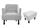 Ver imagem 1 de Kit Poltrona Decorativa Julia + Puff Luis Xv Couro Branco Pés Madeira Mz Decor