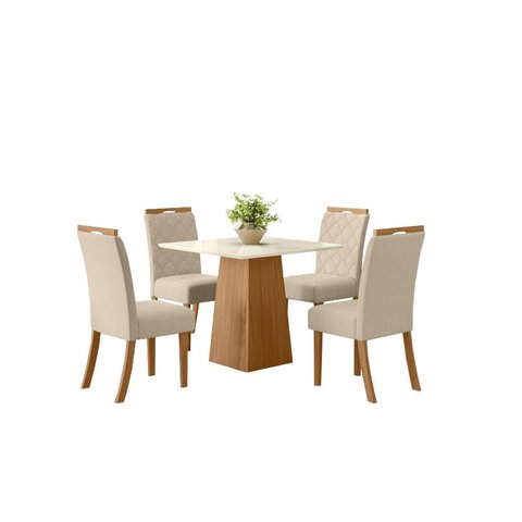 Mesa Jantar Dora 90 4 Cadeiras Bella Linho - Henn