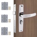 Ver imagem 1 de Fechadura para Porta Externa Aço Inox Polido Cromado + Dobradiças Aço Zincado 3.1/2"