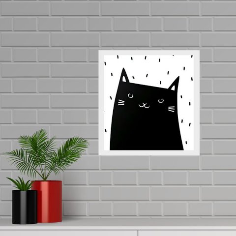 Quadro Quadrado Gatinho Escandinavo - 33x33cm - com Vidro:moldura Preta