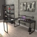 Ver mais imagens de Conjunto 3 Peças com Mesa para Escritório em L, Estante e Gaveteiro Espresso Móveis Industrial Preta