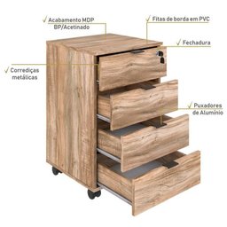 Kit 3 Peças com Mesa para Escritório em L, Estante e Gaveteiro Espresso Móveis - 16