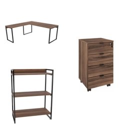 Kit 3 Peças com Mesa para Escritório em L, Estante e Gaveteiro Espresso Móveis - 5