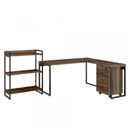 Kit 3 Peças com Mesa para Escritório em L, Estante e Gaveteiro Espresso Móveis - 6