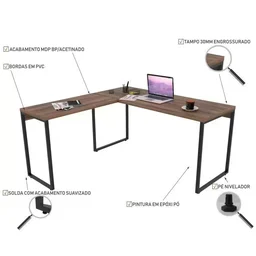 Kit 3 Peças com Mesa para Escritório em L, Estante e Gaveteiro Espresso Móveis - 15