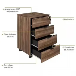 Kit 3 Peças com Mesa para Escritório em L, Estante e Gaveteiro Espresso Móveis - 11