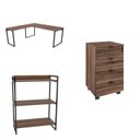 Ver imagem 5 de Conjunto 3 Peças com Mesa para Escritório em L, Estante e Gaveteiro Yescasa Industrial Nogal Marrom