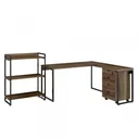 Ver imagem 6 de Conjunto 3 Peças com Mesa para Escritório em L, Estante e Gaveteiro Yescasa Industrial Nogal Marrom