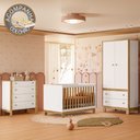 Ver imagem 1 de Quarto de Bebê Completo com Berço Slim Cômoda e Roupeiro Flora Branco Freijó Qmovi + Colchão Gazin