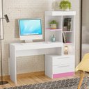 Ver imagem 4 de Escrivaninha Mesa Escritório com Estante Office Nt 2010 2 Gavetas 131,5cm Branco New e Rosa
