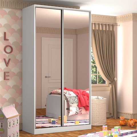 Guarda-Roupa Solteiro 2 Portas com Espelho 3 Gavetas