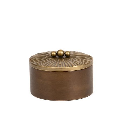 Pote Decorativo em Madeira com Tampa em Metal Dourado 20cm 22698g Mart