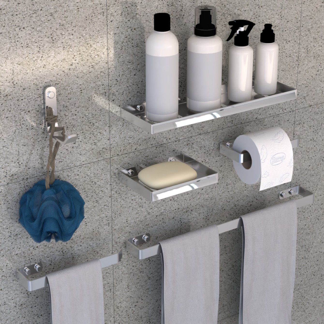 Kit Acessórios Banheiro 6 Peças Luxo Quadrado:cromado