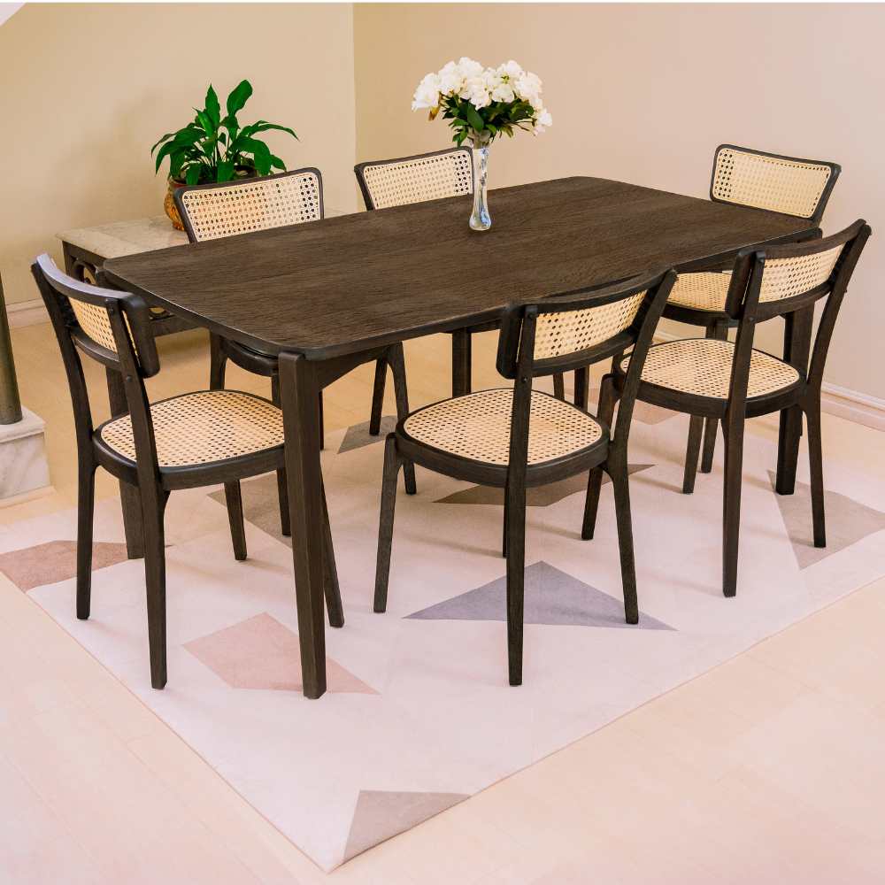 Conjunto Mesa Adam 1,60 e 6 Cadeiras Eva - Colonial | MadeiraMadeira