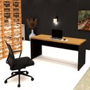 Ver imagem 3 de Mesa Escrivaninha 1,60m X 0,60m Pés Painel Mdf F5 Office Cor:freijó com Preto