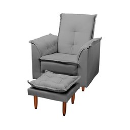 Poltrona Amamentação e Puff Bela Veludo Prata Espuma D26 Tana Decor - 3