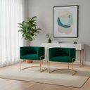Ver imagem 2 de Kit 2 Poltronas Decorativas Luna Estofada Base Metálica Suede: Suede Verde