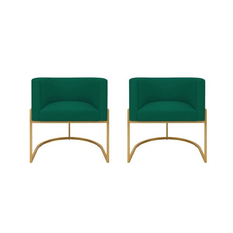Kit 2 Poltronas Decorativas Luna Estofada Base Metálica Suede: Suede Verde